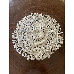 Vintage Handmade Large Macrame Table Centerpiece Tablecloth Table Top Ecru 23” D